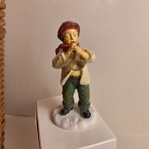 Italian Christmas Trumpet Serenade Player Figurine in Red and Green Very Good